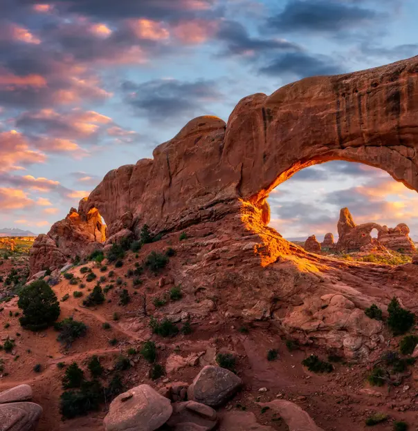 North Window with Turret Arch in the Distance, Arches National Park, Utah