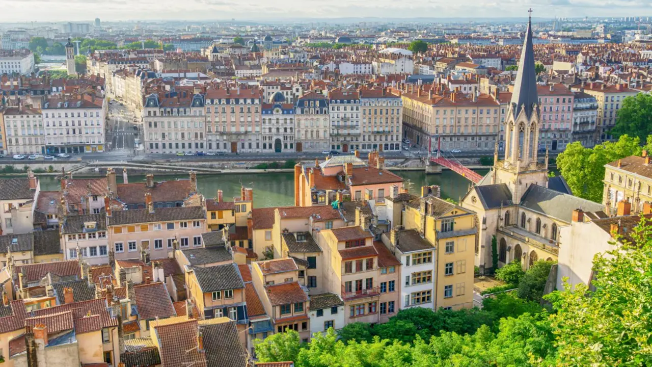 Old Town Lyon With Saint Jean Cathedral And Saone River