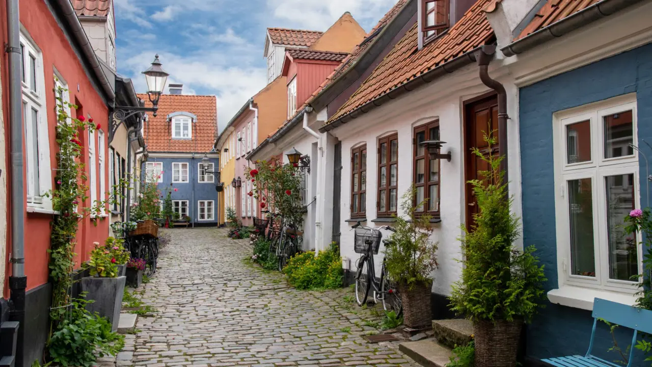The historic preserved neighbourhood of Aalborg in Denmark