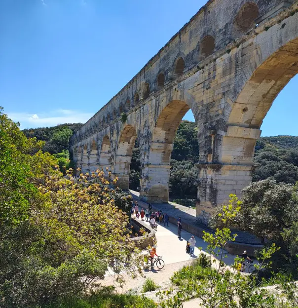 The ancient Roman Pont du Gard Aqueduct, Occitanie region, Southern France
