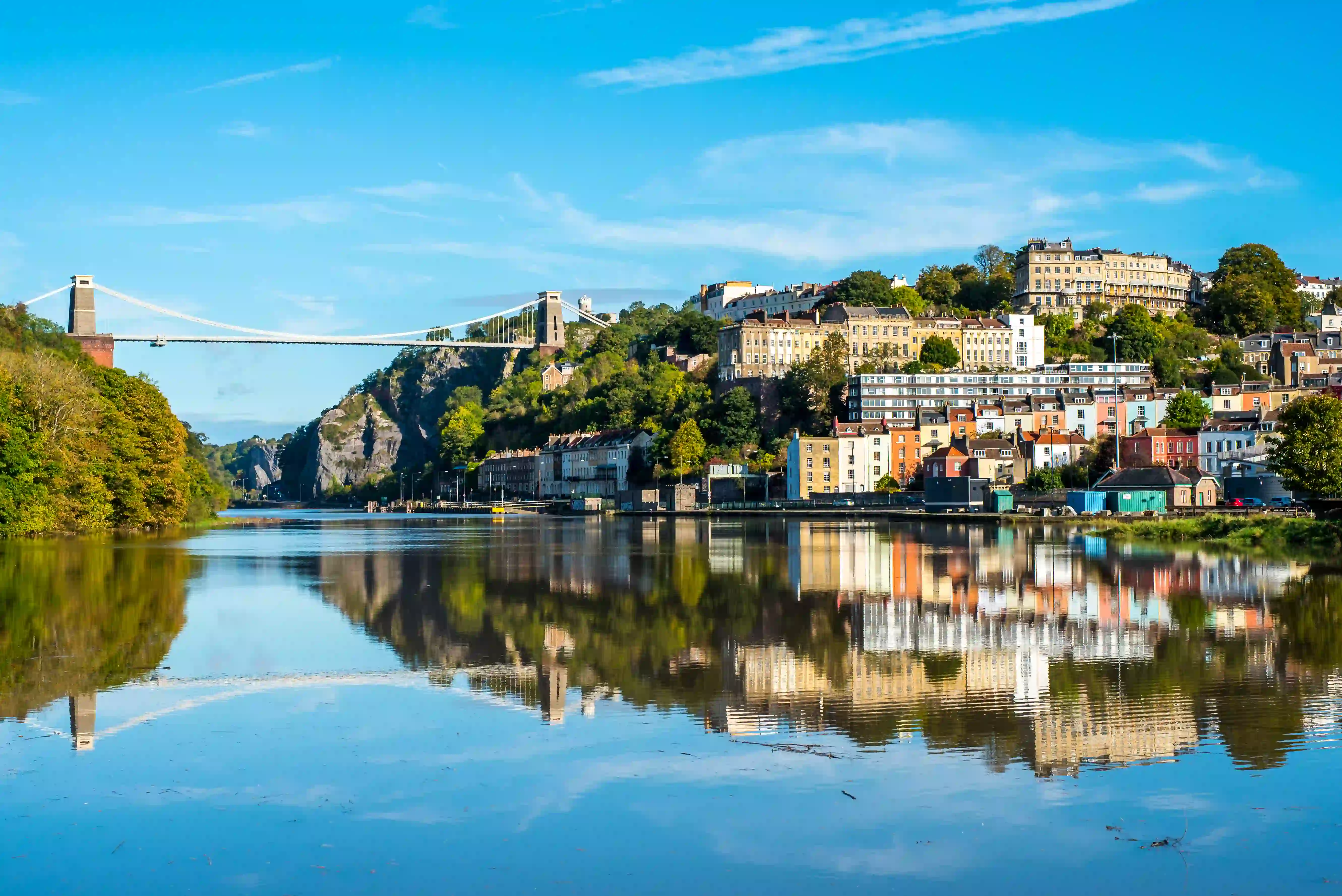 Clifton Suspension Bridge with Clifton and reflection, Bristol UK