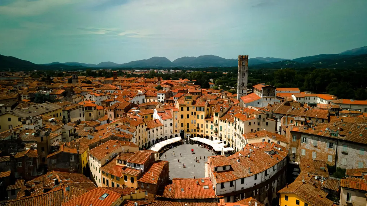 Main Square Piazza dell'Anfiteatro, Lucca, Tuscany, Italy