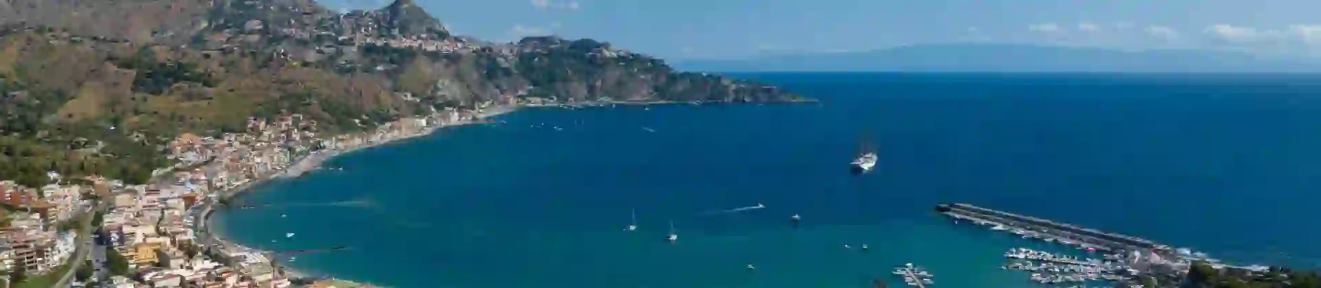 Aerial view of Giardini Naxos, Messina, Sicily, Italy