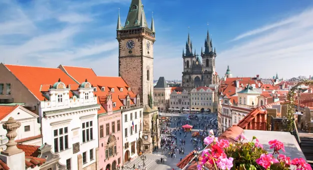 Old Town Square, Astronomical Clock and Týn Church, Prague, Czech Republic