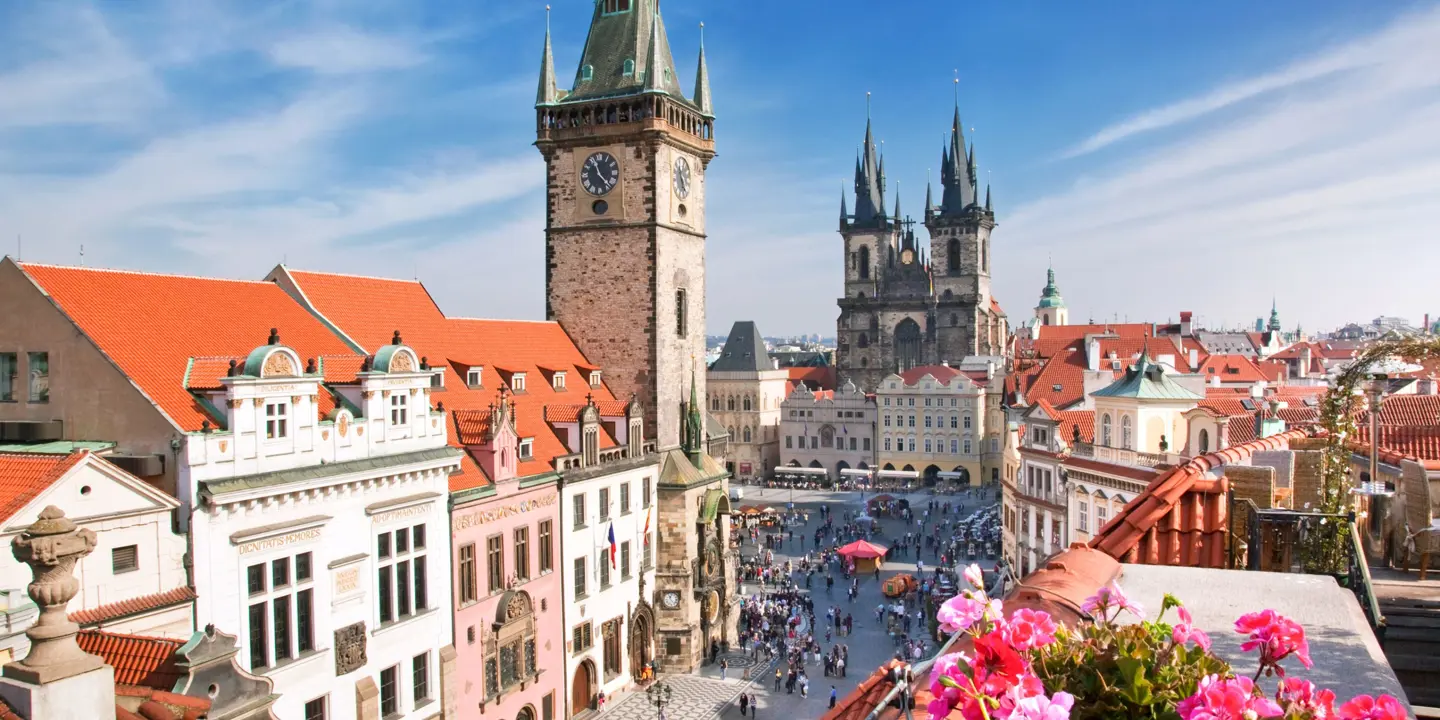 Old Town Square, Astronomical Clock and Týn Church, Prague, Czech Republic