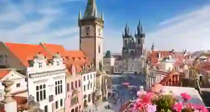 Old Town Square, Astronomical Clock and Týn Church, Prague, Czech Republic