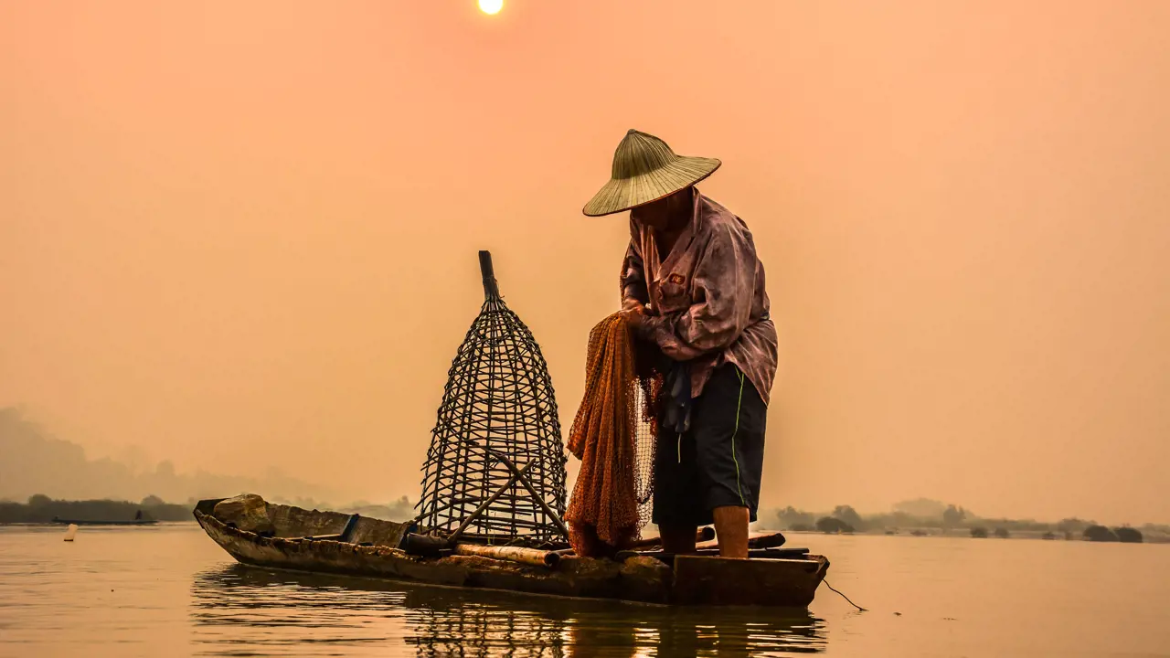  Fisherman Action In The Mekong River