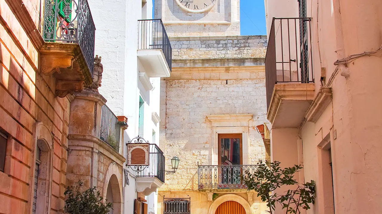 Locorotondo Clock Tower from street view