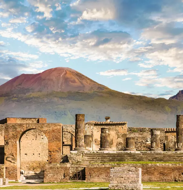 Pompeii ruins with Mt Vesuvius in the background