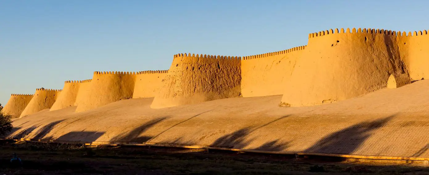 Sunset on city wall of Ichan Kala, Khiva, Uzbekistan