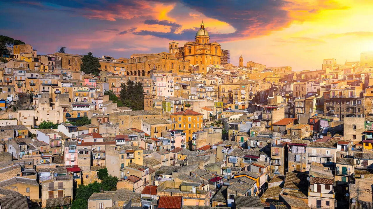  View of Piazza Armerina at sunset, Sicily