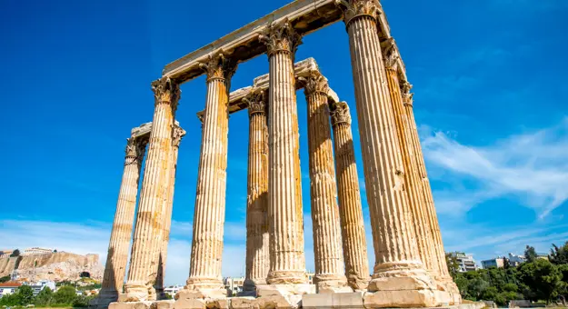 Zeus Temple Ruins near Acropolis in Athens, Greece