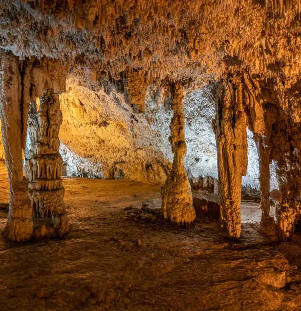 Inside the Caves Of Neptune, Sardinia, showing the icicle shaped rock formations