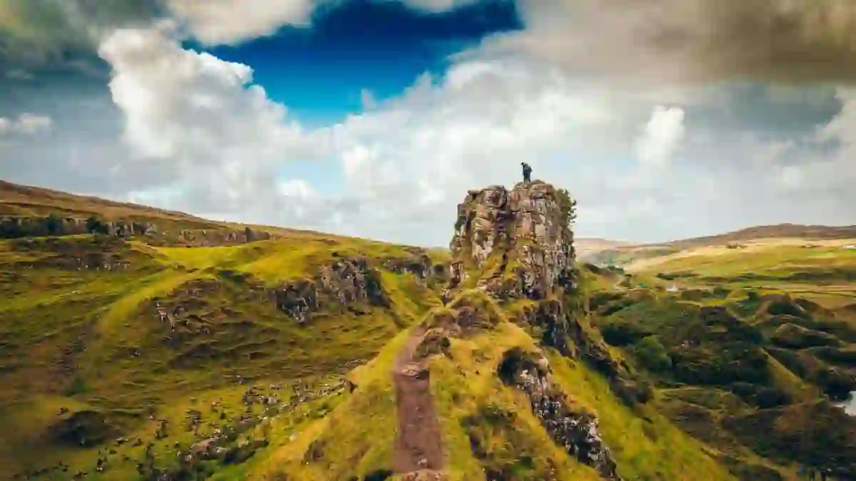 Wide shot of someone standing on top of the Fairy Glen landslip