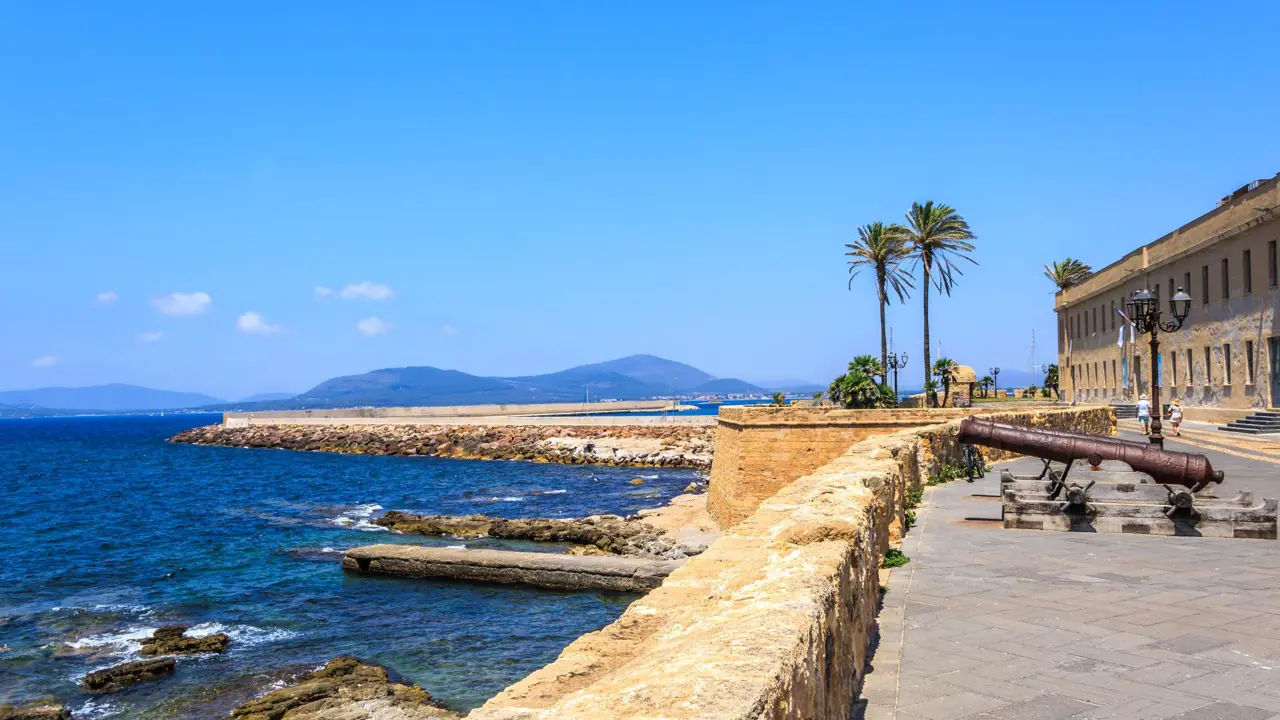 Fortified city walls and seawall promenade, Alghero