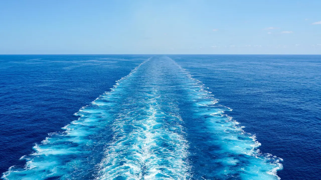 View across the open water from a cruise ship