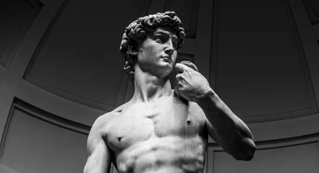 Shot of the upper half of the David of Michelangelo Statue in Florence