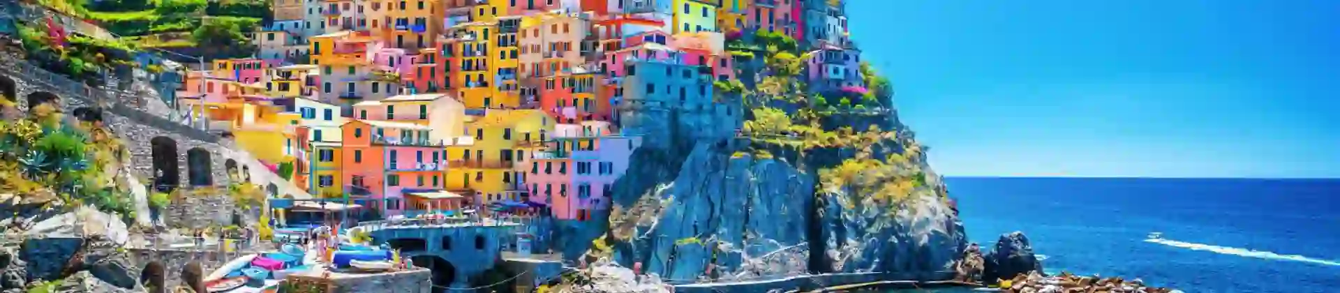 Colourful cliffside houses in Cinque Terre, Italy, overlooking the sea