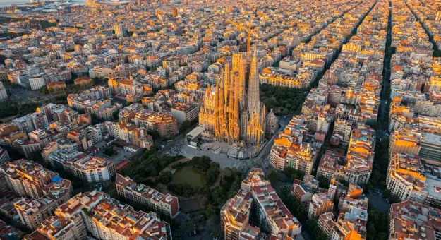 Shutterstock 2163476643 Aerial View Of Barcelona Sagrada Familia Cathedral, Spain