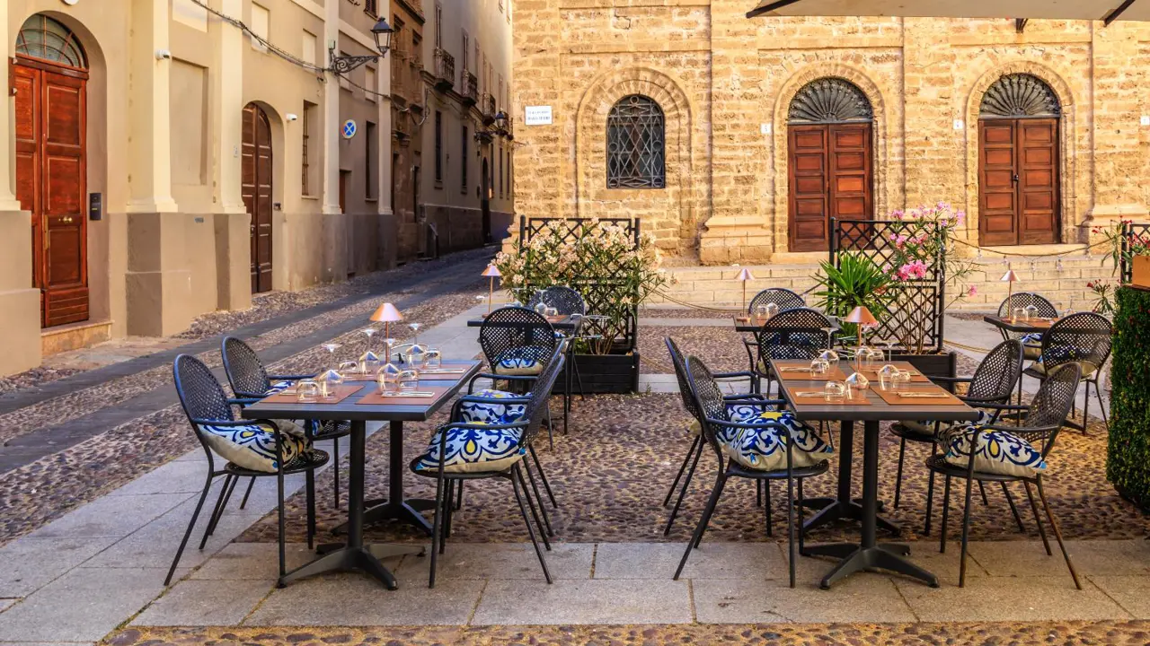 Street Cafe in Alghero, Sardinia, Italy