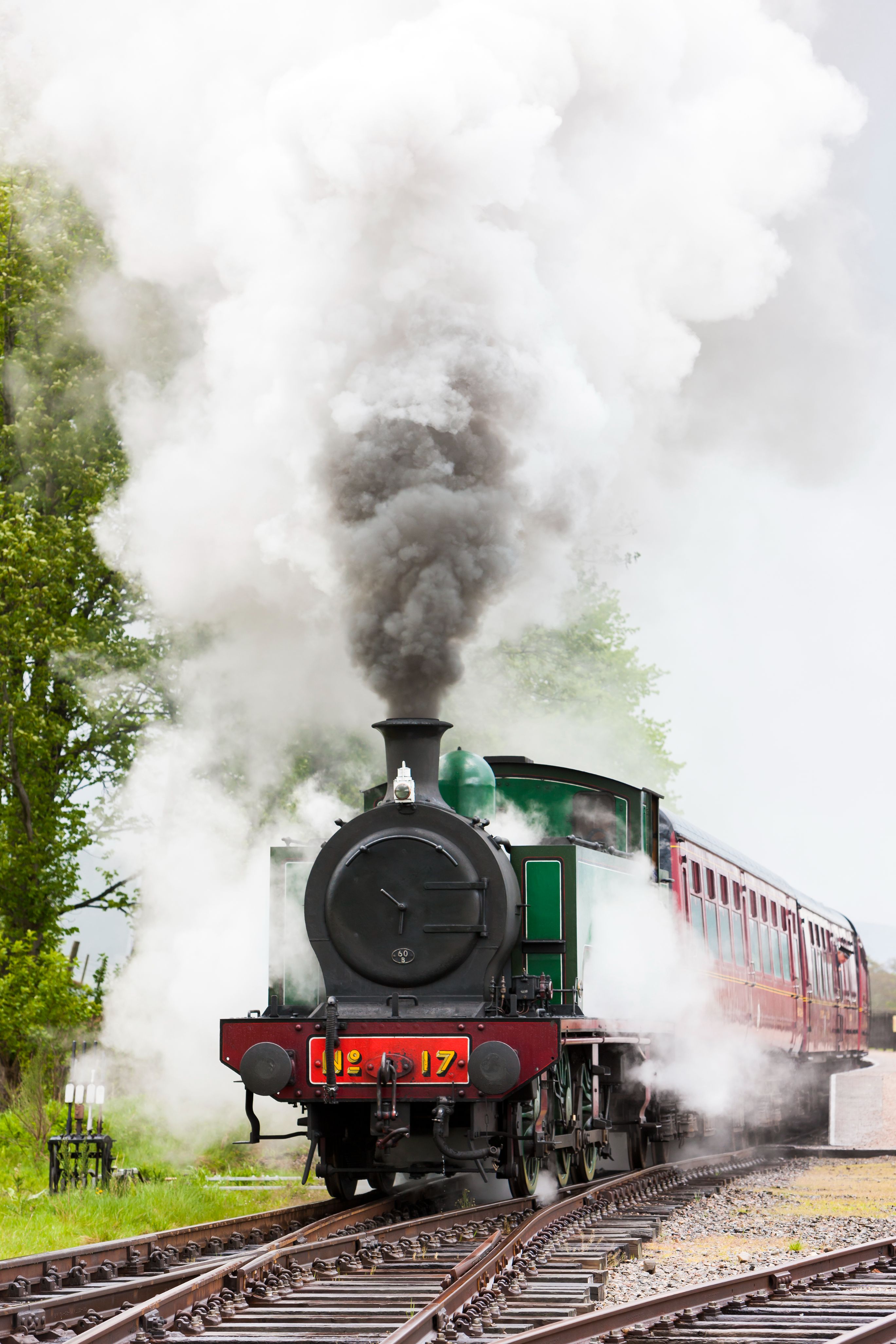 Steam train heading towards camera on Strathspey Railway Highlands 