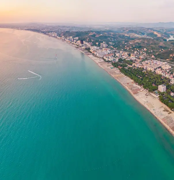 Aerial view of Golem Beach, Albania