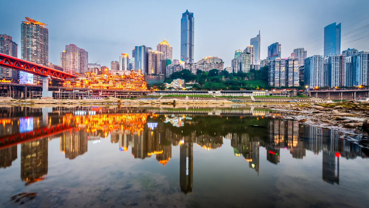 Chongqing on the Yangtze River at dusk, China