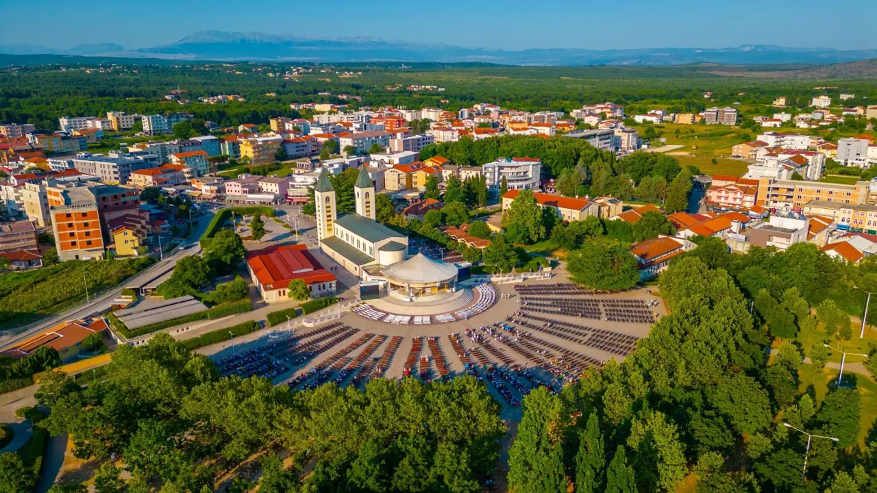 Aerial view of Medjugorje pilgrimage site, Bosnia And Herzegovina