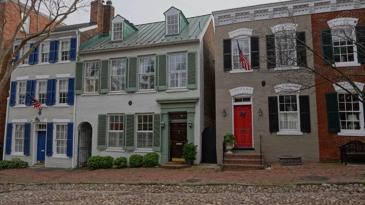 Colourful houses in Old Town, Alexandria, Virginia