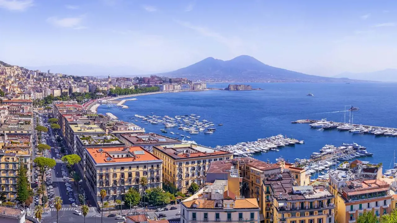 Bay Of Naples with buildings and boats, Italy