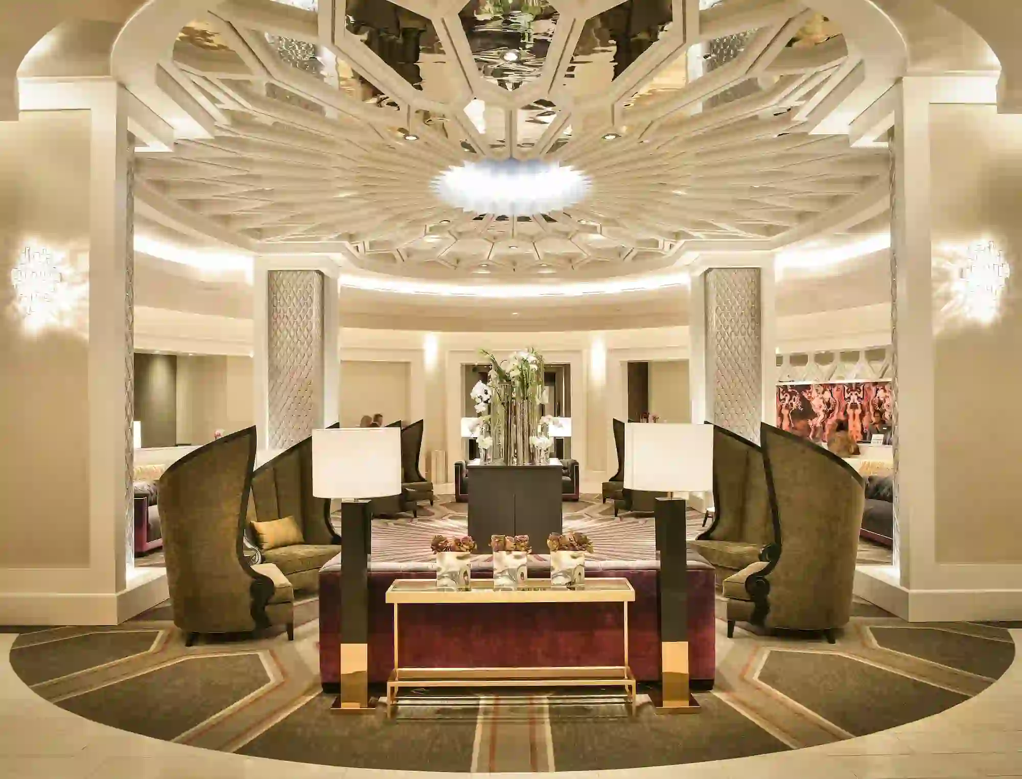 The elegant hotel lobby at The Guest House at Graceland with plush seating and stylish décor