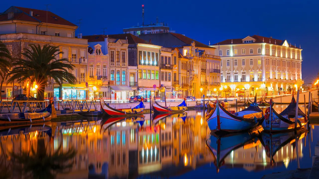 Aveiro Portugal With The Water Canals By Night