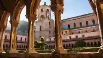 View of Monreale Cathedral through archways
