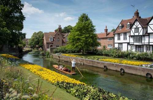 The canal of The River Stour at the beautiful Chartham gardens in Canterbury.