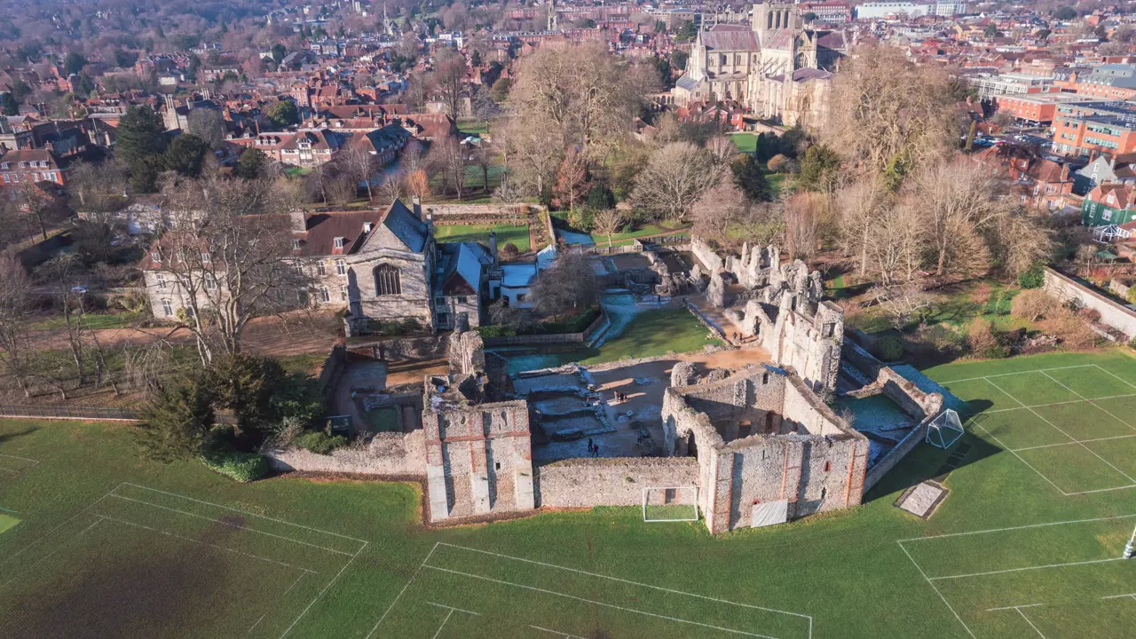 Aerial view of Wolvesey Castle, Winchester