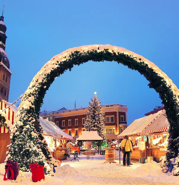 Riga Christmas Market covered with snow 