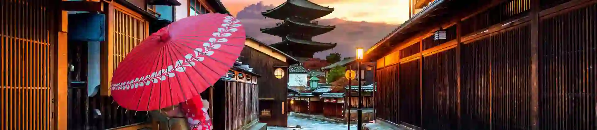 Woman Walking in Higashiyama district in the Old Town of Kyoto, Japan.