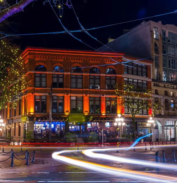 Gastown - Vancouver, British Columbia, Canada. Long exposure of the streets in a very foggy night.