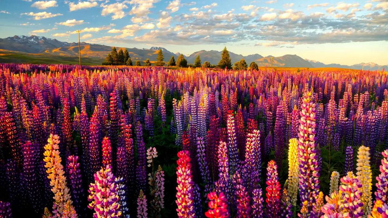 1920 AS 242230470 Lupins Around Lake Tekapo, New Zealand