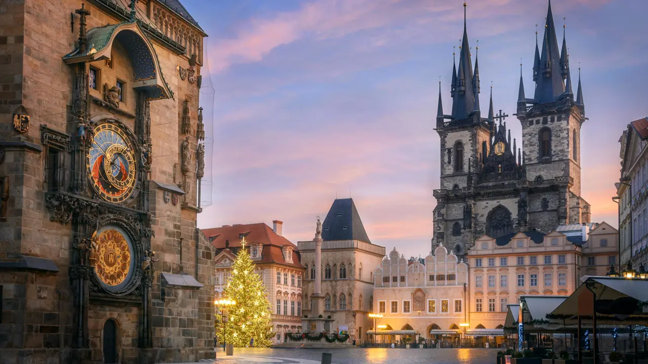 Old Town Square, Astronomical Clock and Tyn Church, Prague