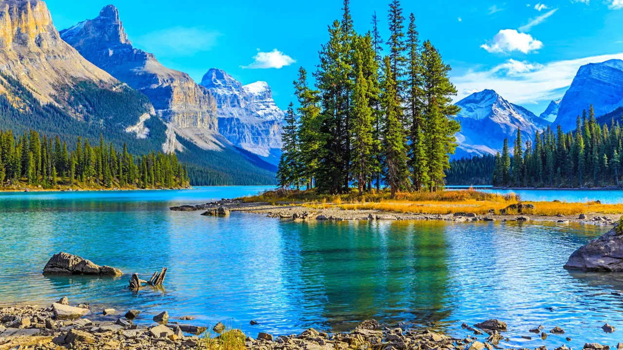 Spirit Island In Maligne Lake, Jasper National Park, Alberta, Canada