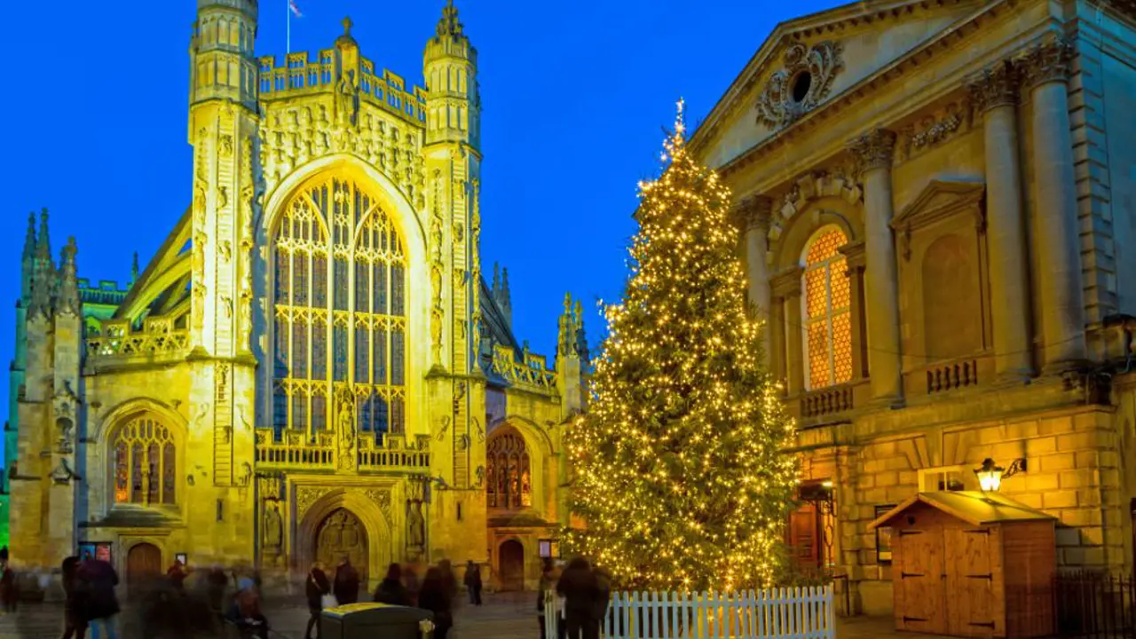 Bath Abbey At Night Christmas, Bath