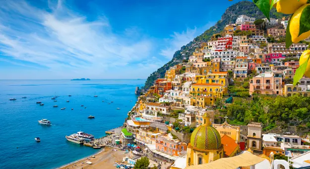 Positano Landscape with buildings and boats