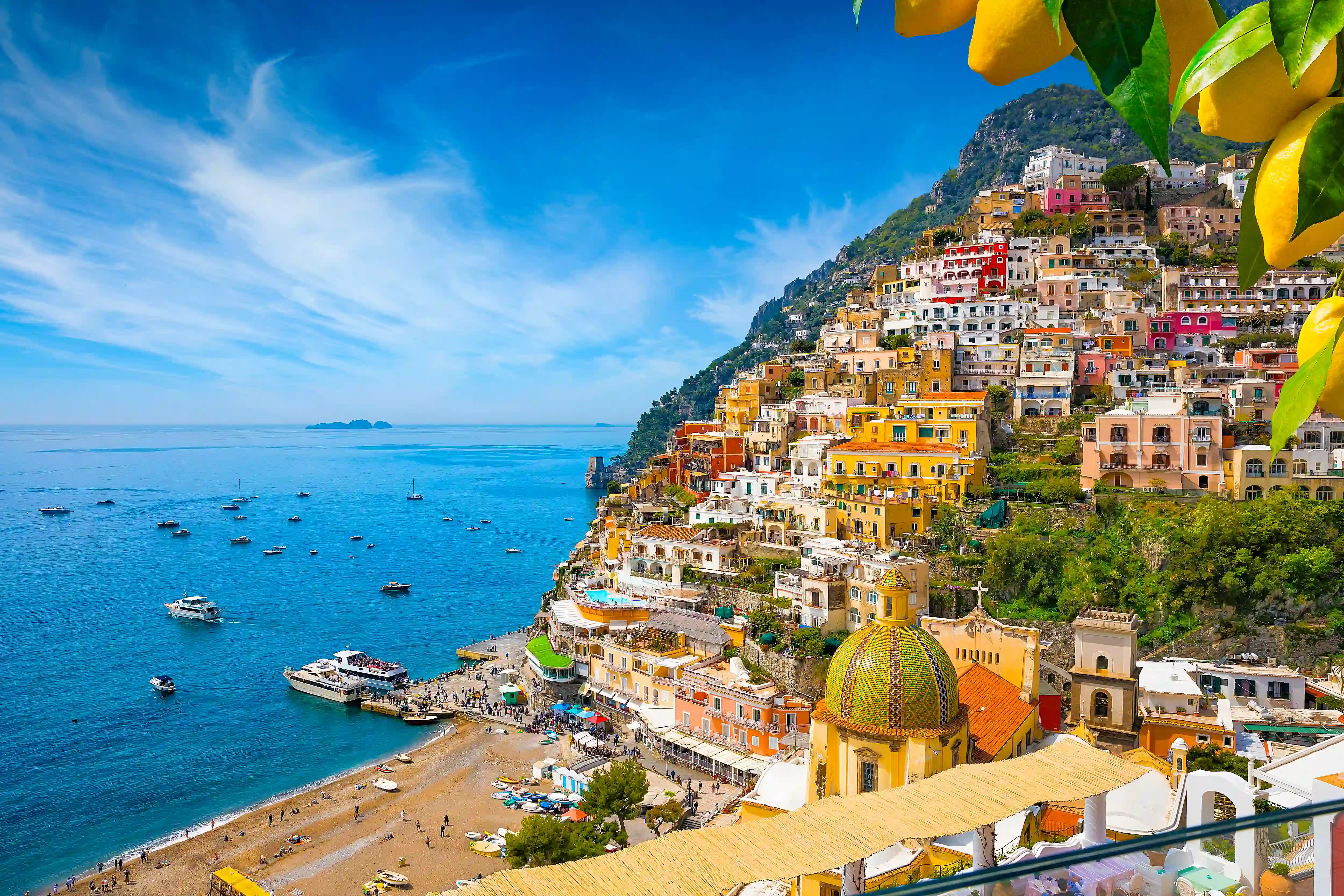 Positano Landscape with buildings and boats