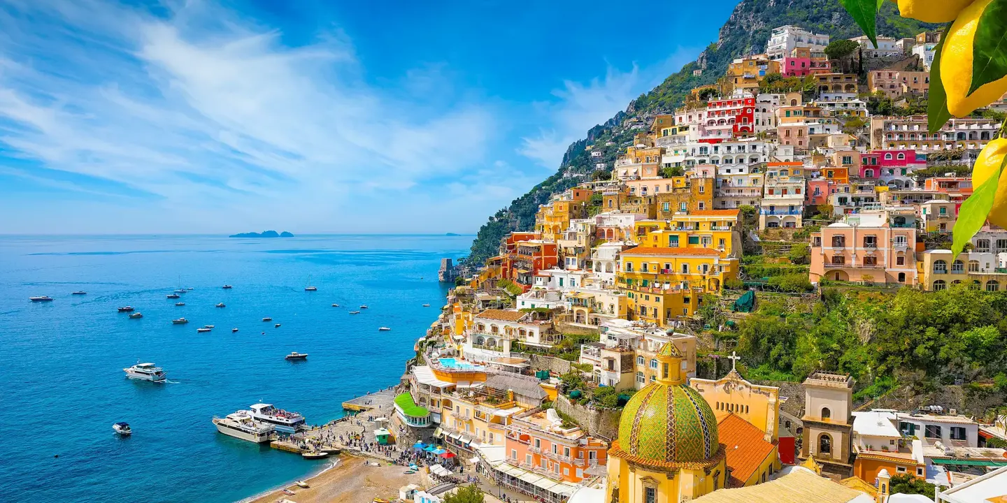 Positano Landscape with buildings and boats