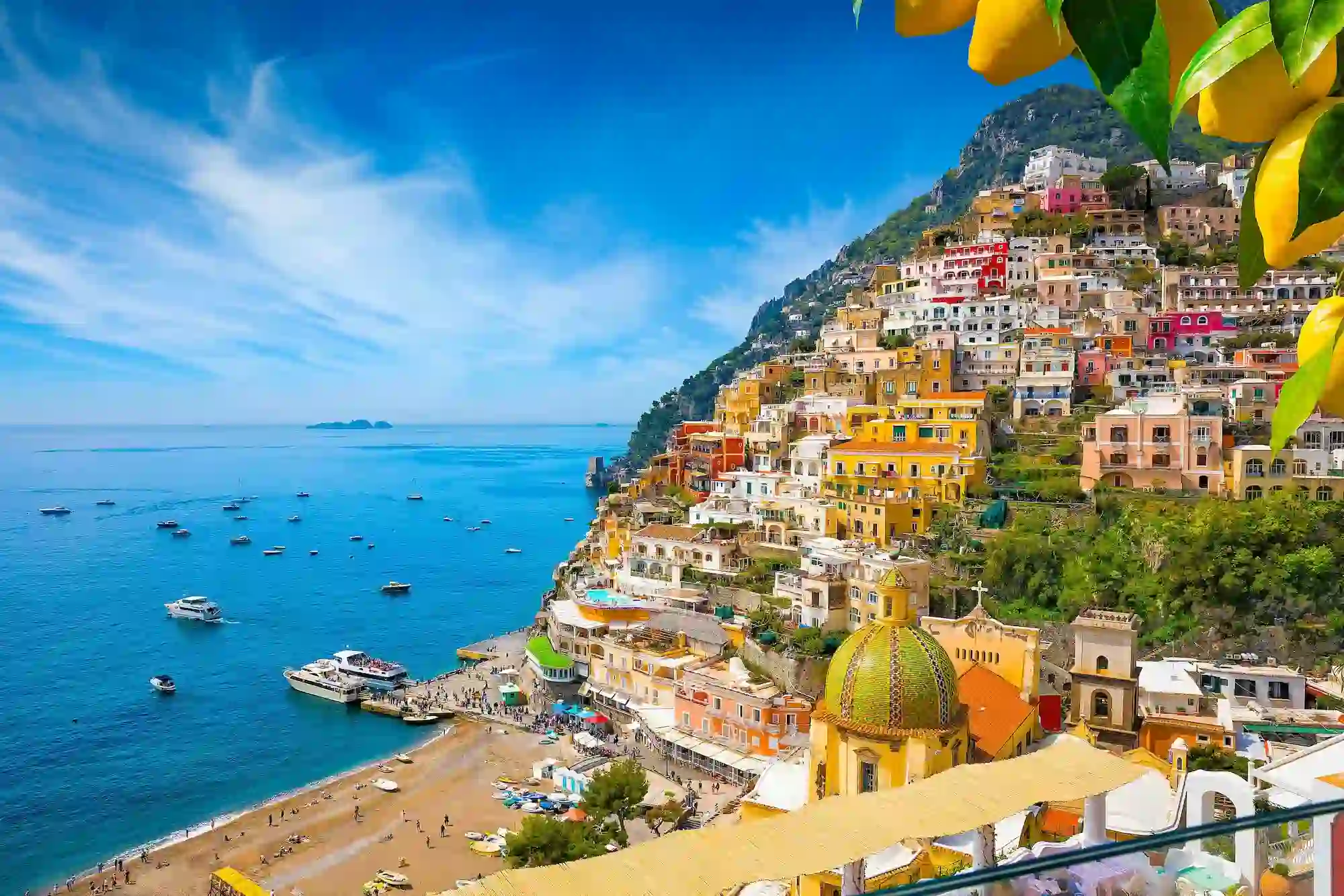 Positano Landscape with buildings and boats