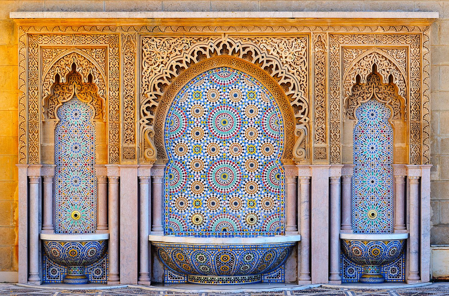 Decorated Fountain With Mosaic Tiles, Morocco