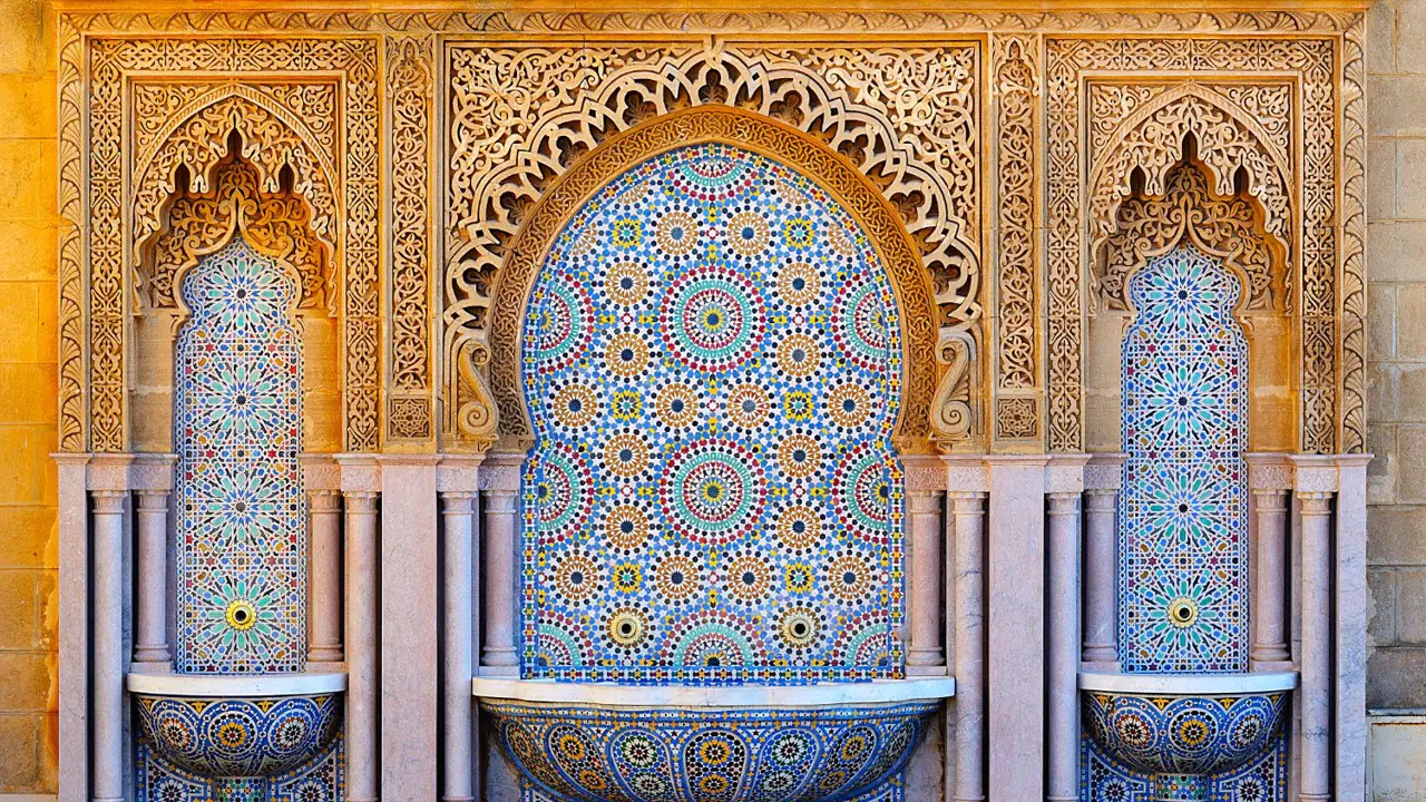 Sh 258138224 Decorated Fountain With Mosaic Tiles Morocco