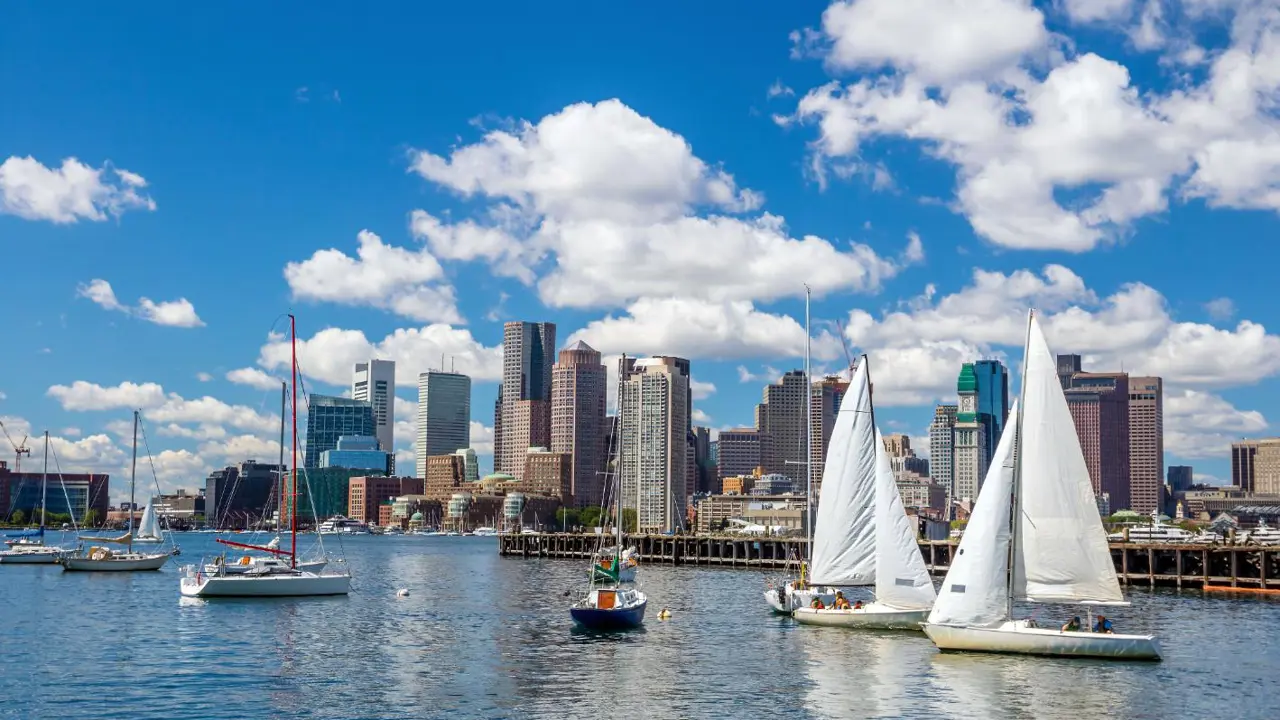 Sh 308873516 Boston Skyline Seen From Piers Park, Massachusetts