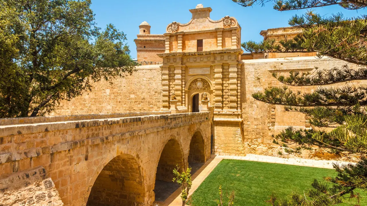 Entrance bridge and gate to Mdina